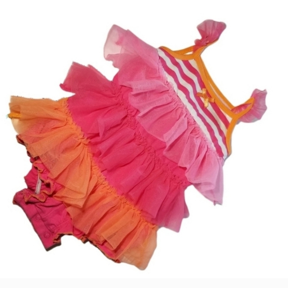 BABY STARTERS TIERED TULLE ROMPER PINK ORANGE 12 MOS - Picture 2 of 9
